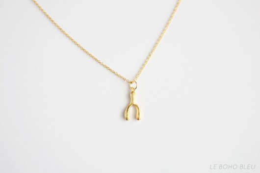 16k Gold Plated Wishbone Necklace Le Boho Bleu