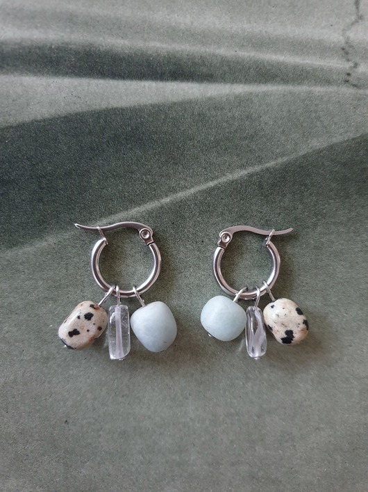 kolczyki z kamieniami Kolczyki TRIO kryształ górski, akwamaryn, jaspis dalmatyński