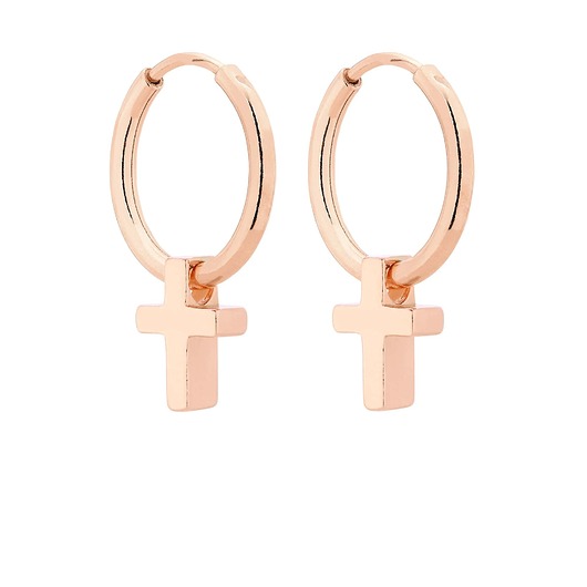 kolczyki srebrne Kolczyki koła z różowego złota z krzyżykami