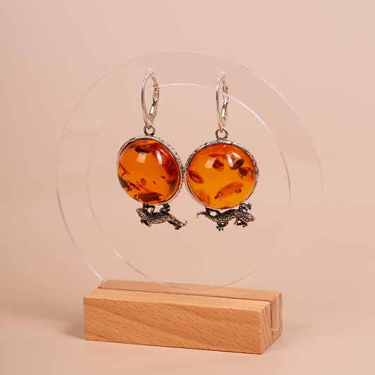 kolczyki srebrne Kolczyki srebrne z bursztynem bałtyckim jaszczurki