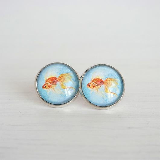 kolczyki szklane Kolczyki sztyfty - Złota rybka 2 - grafika