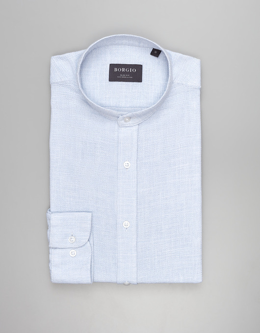 koszule męskie Koszula limido ze stójką 00561 długi rękaw błękit slim fit