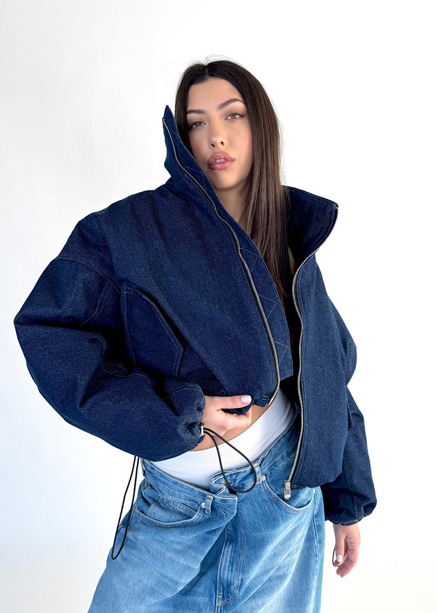 kurtki damskie Krótka kurtka bomber denim dark blue