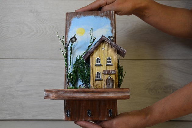 wieszaki Rustykalny drewniany wieszak na klucze: organizer do przedpokoju