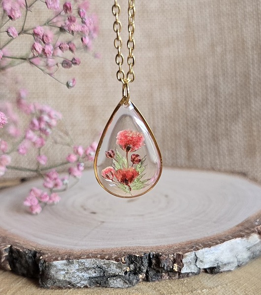 wisiory Złoty wisiorek prawdziwe kwiaty zawieszka łezka łza naszyjnik