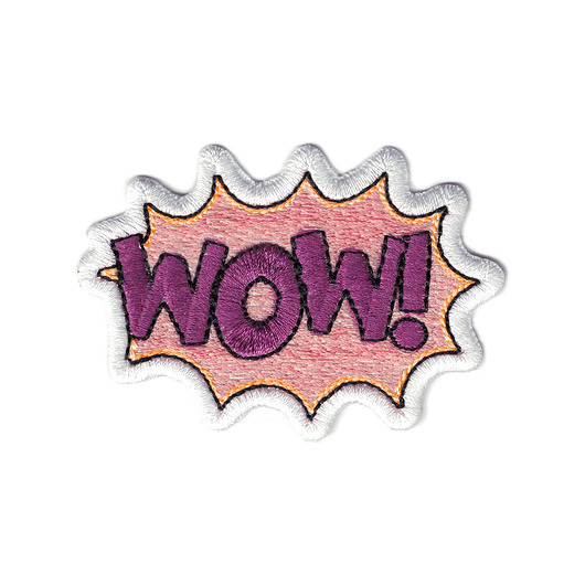 naszywki na ubrania Naszywka naprasowanka WOW FIOLETOWA termoprzylepna haftowana 7,8x5,5cm