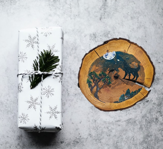 obrazy Obrazy na drewnie - Wood slice art painting malowidła na drewnie