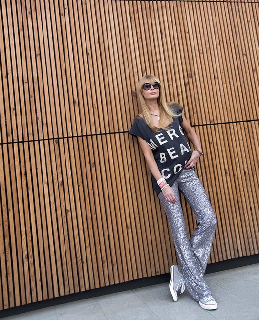 spodnie materiałowe damskie Spodnie Cekinowe Dzwony SequinStar