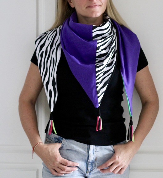 szale damskie Chusta patchworkowa zebra z fioletem