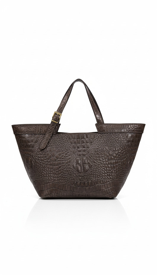 torby XXL Shopper bag z fakturą krokodyla - LS04 ciemnobrązowa