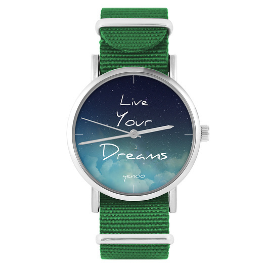 zegarki unisex Zegarek - Live Your Dreams - zielony, nylonowy