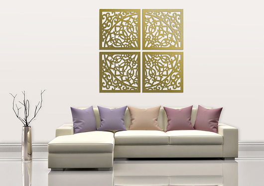 dekoracje - na ścianę 3D DEKORACYJNA GRAFIKA AŻUROWA, MAROKAŃSKI STYL, KOMPLET 4 PANELI 60 x 60 cm 