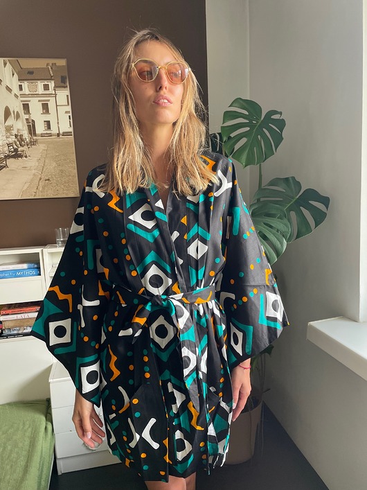 bluzki kimonowe damskie Kimono Green Love butelkowa zieleń/czerń