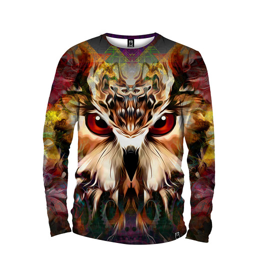 bluzy męskie Koszulka Longsleeve Męska DR.CROW Owl Brown