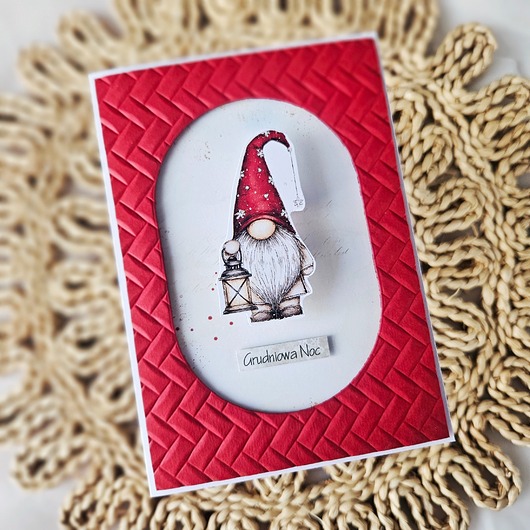 kartki świąteczne Kartka bożonarodzeniowa z gnomem na dystansie