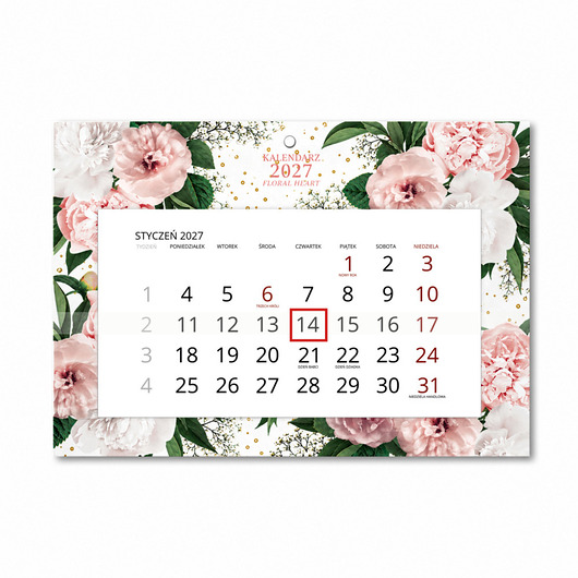 kalendarze i plannery Kalendarz Ścienny Pojedynczy 2027 Floral Heart A4