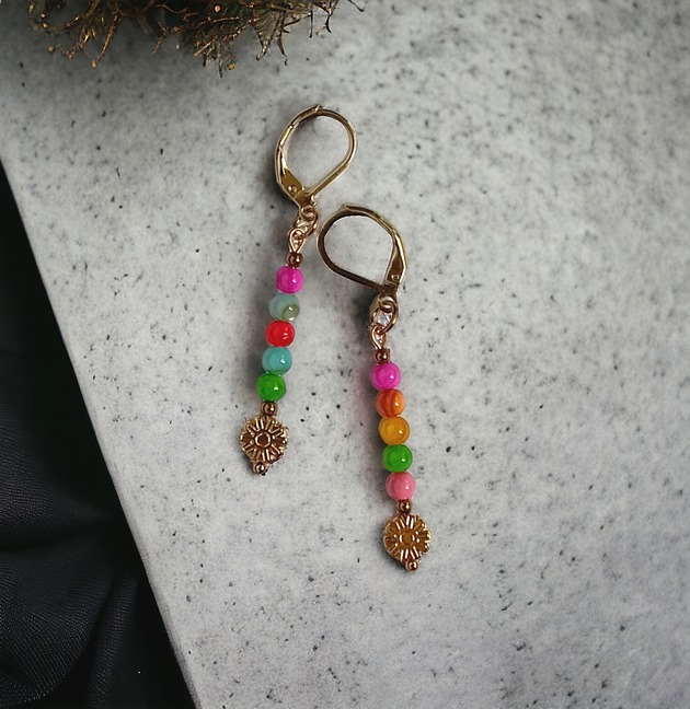 kolczyki z kamieniami Kolczyki : summer collection : kolorowa muszla i kwiatuszki