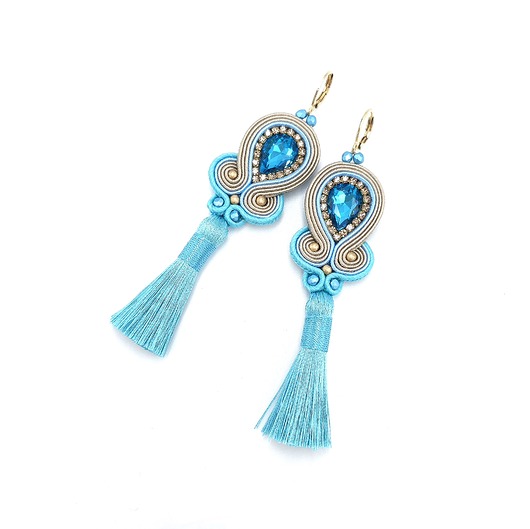 kolczyki soutache Kolczyki sutasz z chwostami beżowo turkusowe kolorowe Jolly