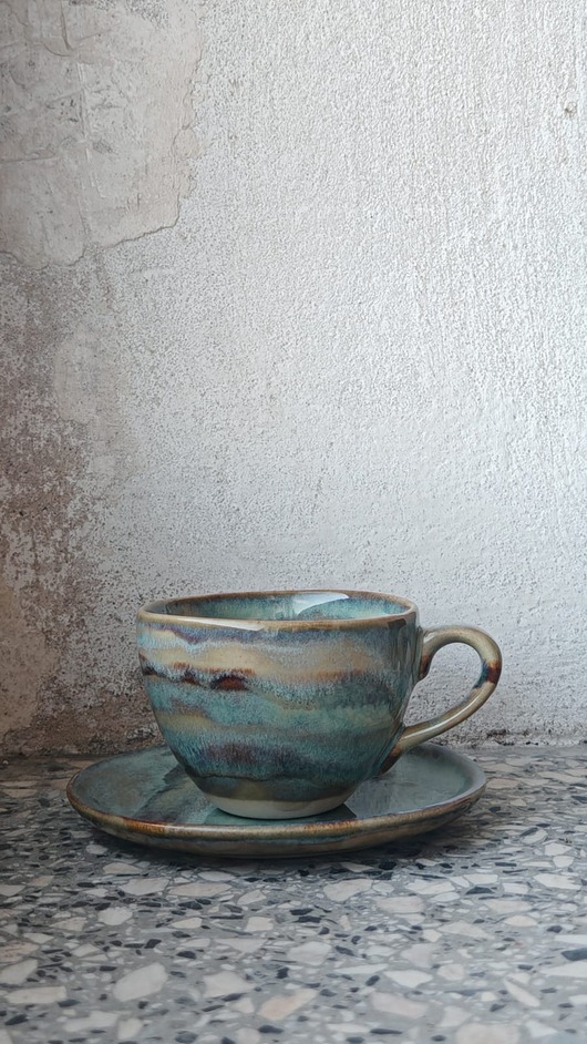 filiżanki Filiżanka z talerzykiem w paski