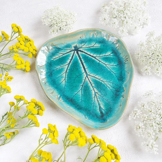 patery i talerze Talerzyk ceramiczny Turkusowy Liść