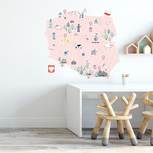 naklejki ścienne do pokoju dziecka MAPA POLSKI różowa - naklejka na ścianę
