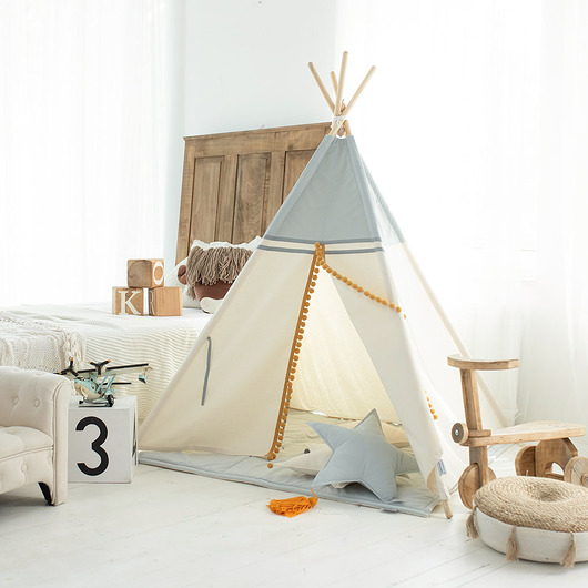namioty i tipi dla dzieci Namiot tipi Grey Velvet, szare tipi z matą i poduszkami