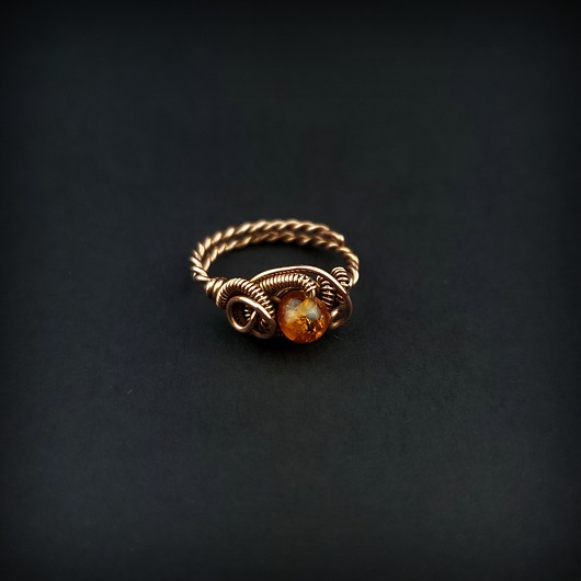 pierścionki - różne Bursztyn regulowany pierścionek z  miedzi