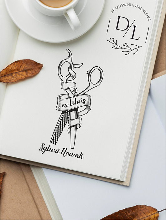 stemple Stempel Ex Libris Exlibris personalizowany Nożyczki Barber Fryzjer