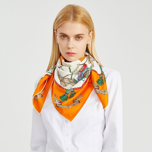 apaszki SZAL SZALIK jedwab Apaszka chusta pomarańczowa biała