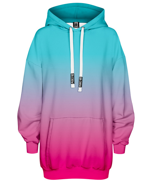bluza z kapturem damska Bluza Oversize Tunika DR.CROW Ombre Mint Pink