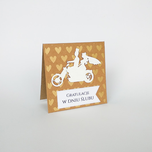 Kartka ślubna para na motocyklu Papiernik