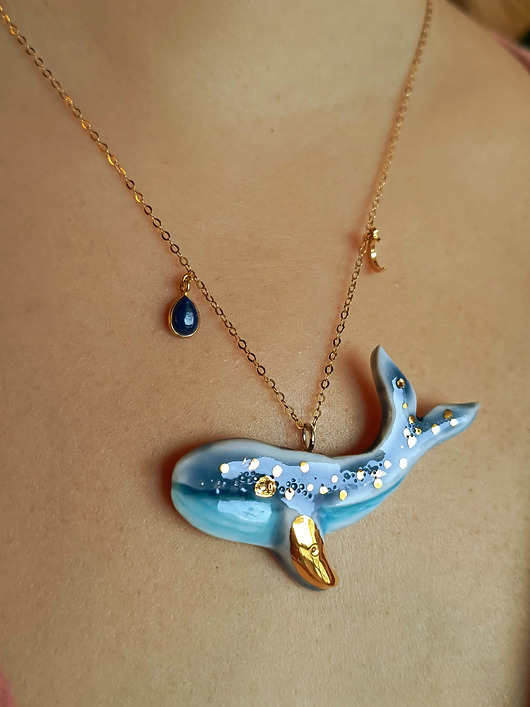 złote naszyjniki Naszyjnik pozłacany Niebieski Wieloryb Kolekcja Parian