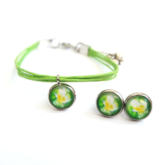 komplet biżuterii Komplet mini - Żółty motyl - kolczyki, bransoletka