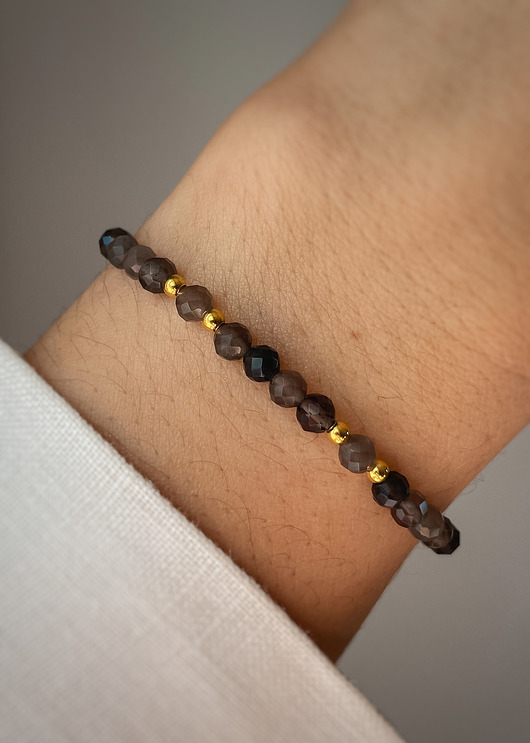 bransoletki z kamieni naturalnych Bransoletka na gumce obsydian ochrona i odwaga