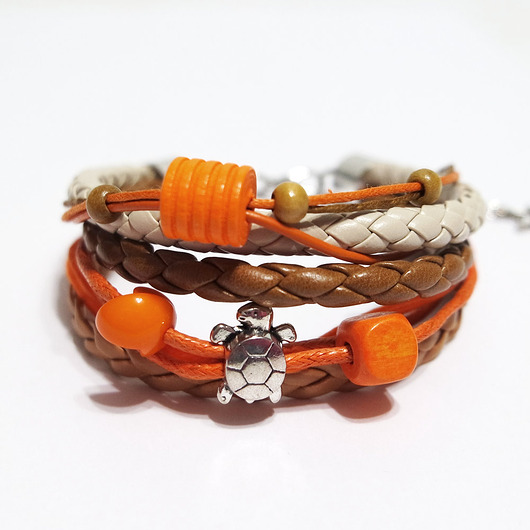 bransoletki - inne Bransoletka - Pomarańczowy żółwik - rzemienie