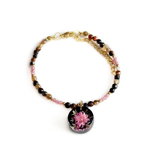 bransoletki z kamieni naturalnych Bransoletka z gipsówką - Agat i Turmalin