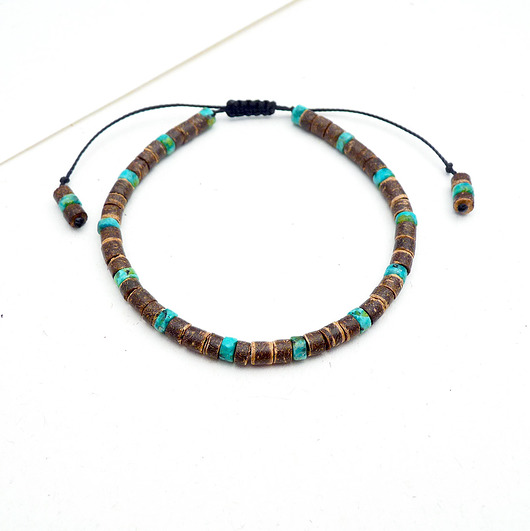 bransoletki na sznurku Turkus i drewno kokosowe