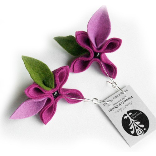 trzy różowe-kolczyki FlowerFelt Design