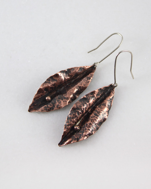 kolczyki z miedzi Natura - wiszące srebrne kolczyki lub klipsy - ooak