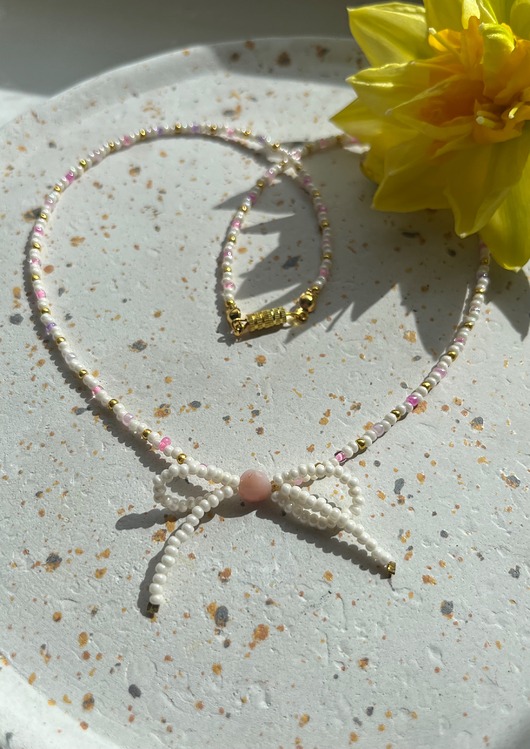 chokery Choker z jaspisem kokardka