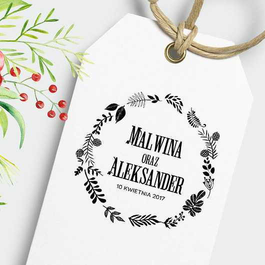 Florystyczny wianek,stempel ślubny drewniany ALE Pomysl