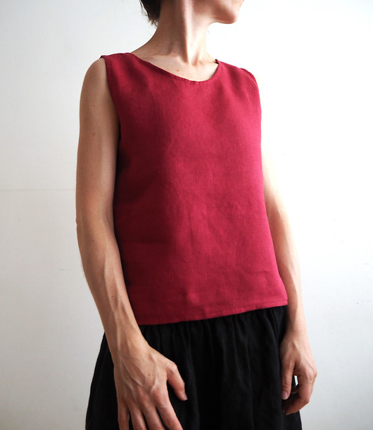 topy damskie Top lniany 100%, malina