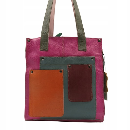 torby na ramię Torebka damska shopper, pojemna, skórzana ze skrawków kolorowa OLIVKA
