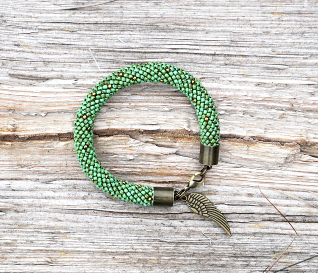 bransoletki ze szkła Bransoletka koralikowa turkus antyczny