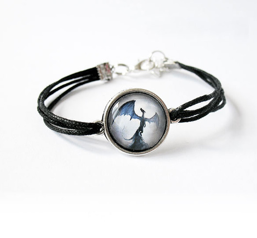 bransoletki ze szkła Bransoletka - Smok cienia - czarna, sznurki