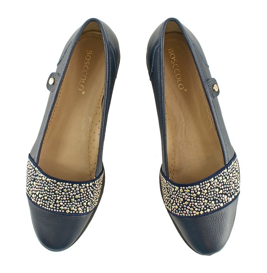 baleriny damskie Mokasyny Skórzane  wszyta gumka z ozdobnymi dżetami  (4455)