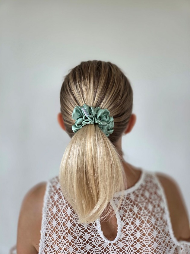 gumki do włosów Gumka jedwabna, scrunchie, frotka mint sorbet MIDI