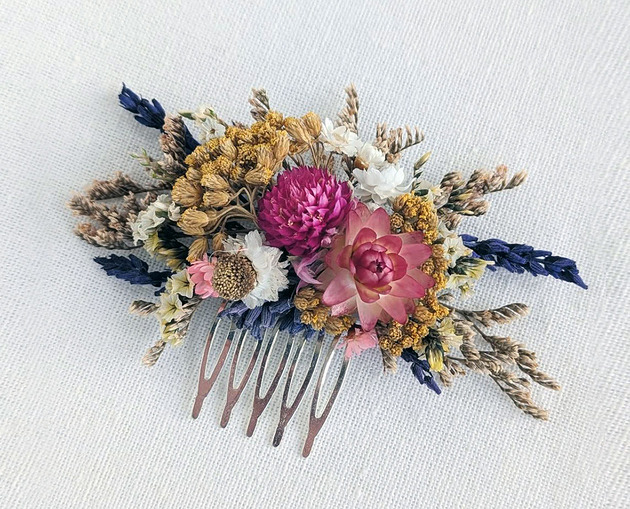 spinki i klamry do włosów Grzebyk do włosów z naturalnymi kwiatami różowa łąka