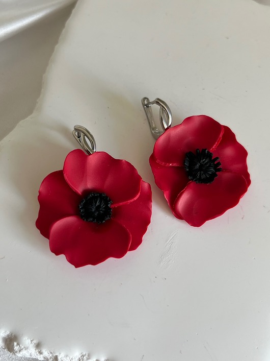 kolczyki z masy plastycznej Kolczyki maki z gliny polimerowej. Handmade