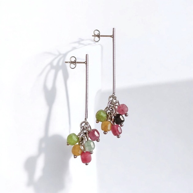 kolczyki z kamieniami WYSYŁKA 24h : Kolczyki kolorowe gronka : kwarc multicolor i stal szlachetna